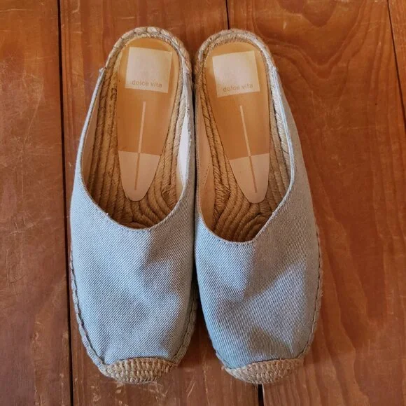 SALE Dolce Vita denim mules flats US 5.5 bohemian beach - Picture 2 of 8